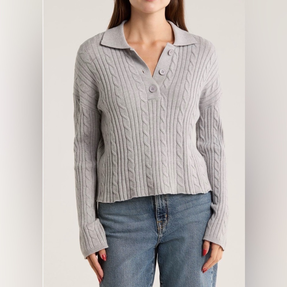 International Designer RDI Preppy Gray Cable Knit Sweater Women’s Size Small